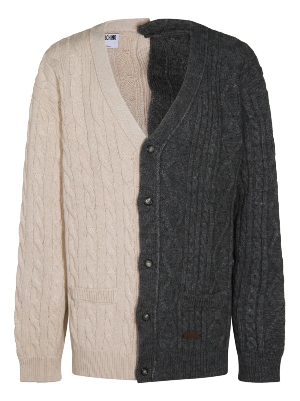 Moschino Dual-tone Cable Knit Crewneck Sweater In Multi