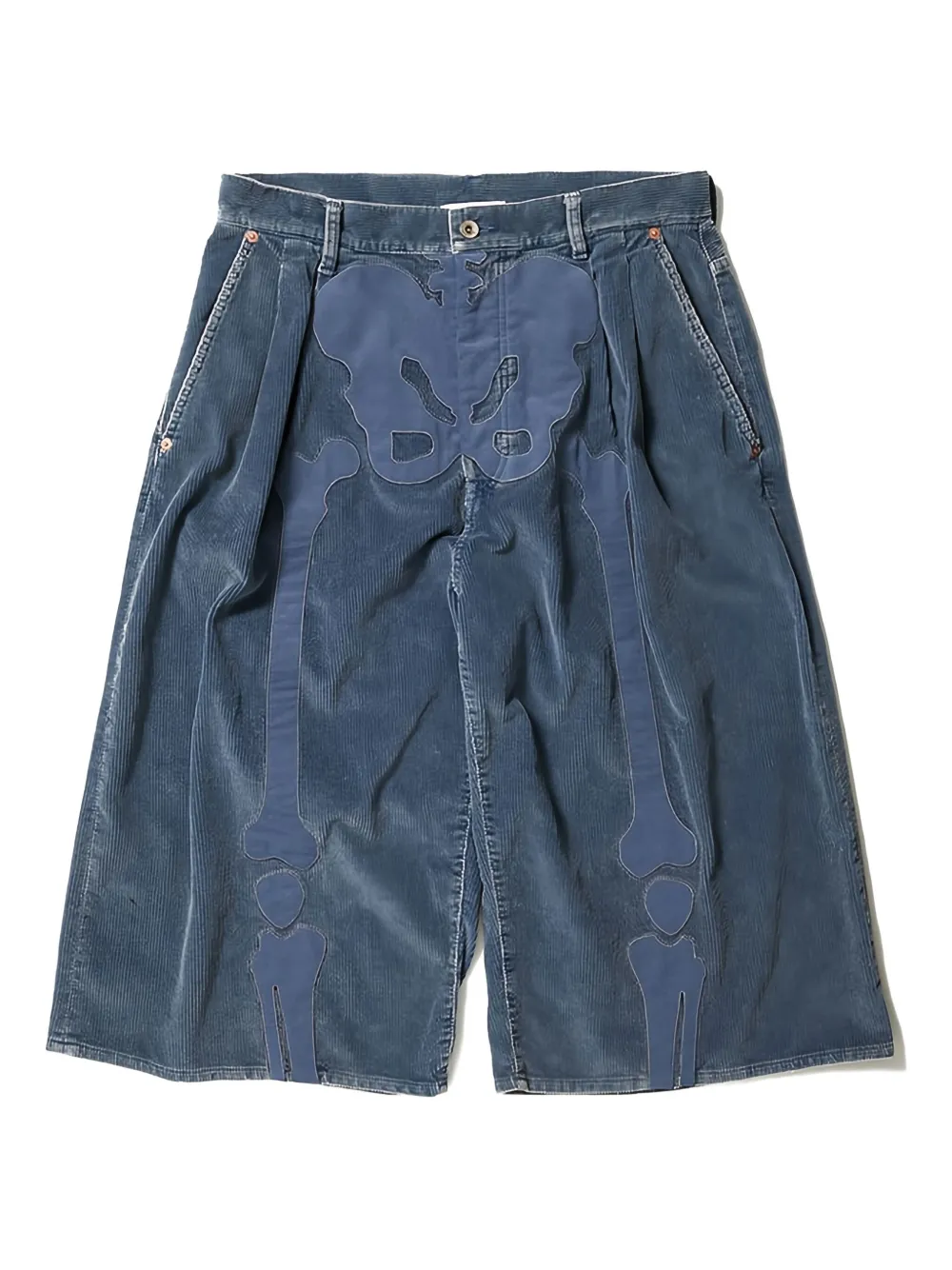 Doublet Bone-appliqué Corduroy Shorts In Blue