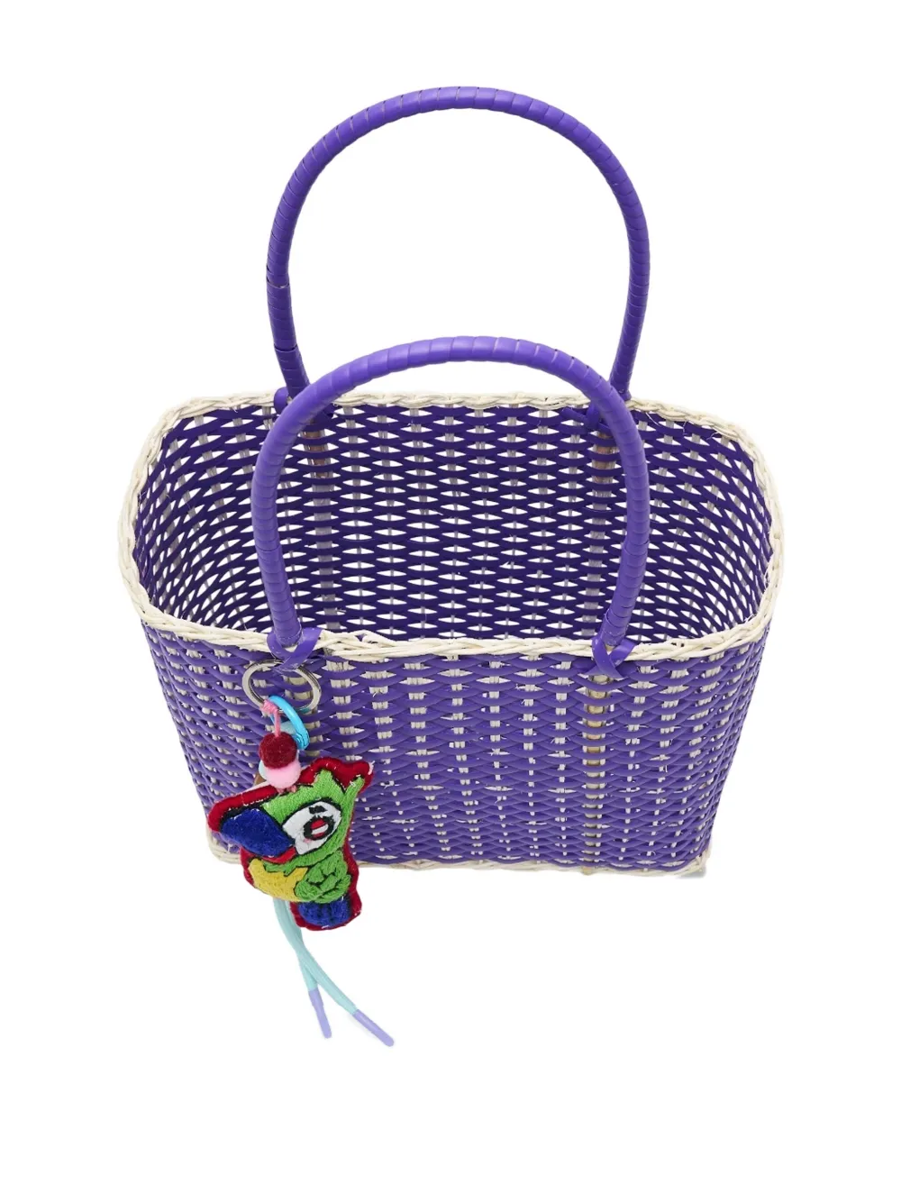 Bangkok Basket Woven Parrot-charm Tote Bag In Purple