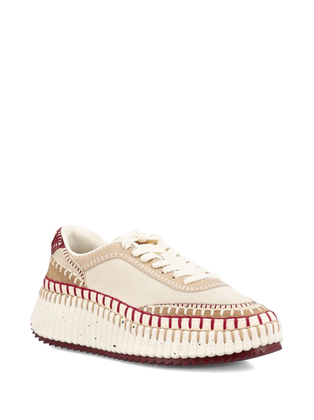 Chloé Nama Textured-sole Lace-up Sneakers In Neutral