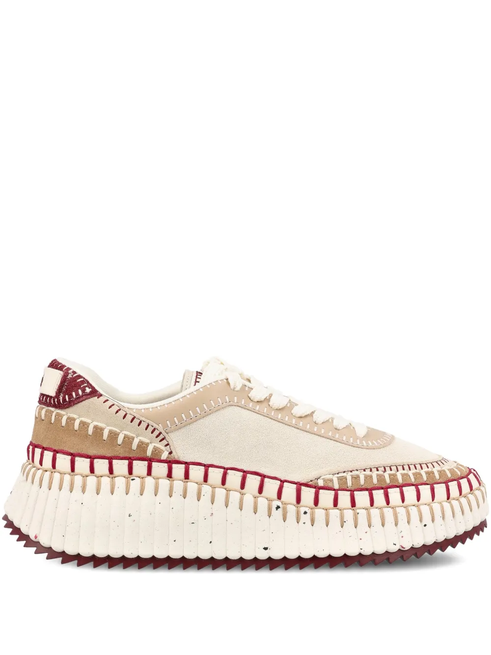 Chloé Nama Textured-sole Lace-up Sneakers In Neutral