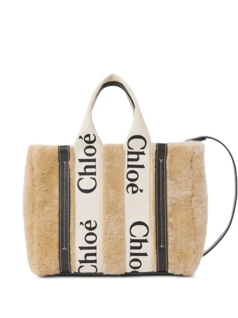 Chloé Small Woody tote bag in shearling