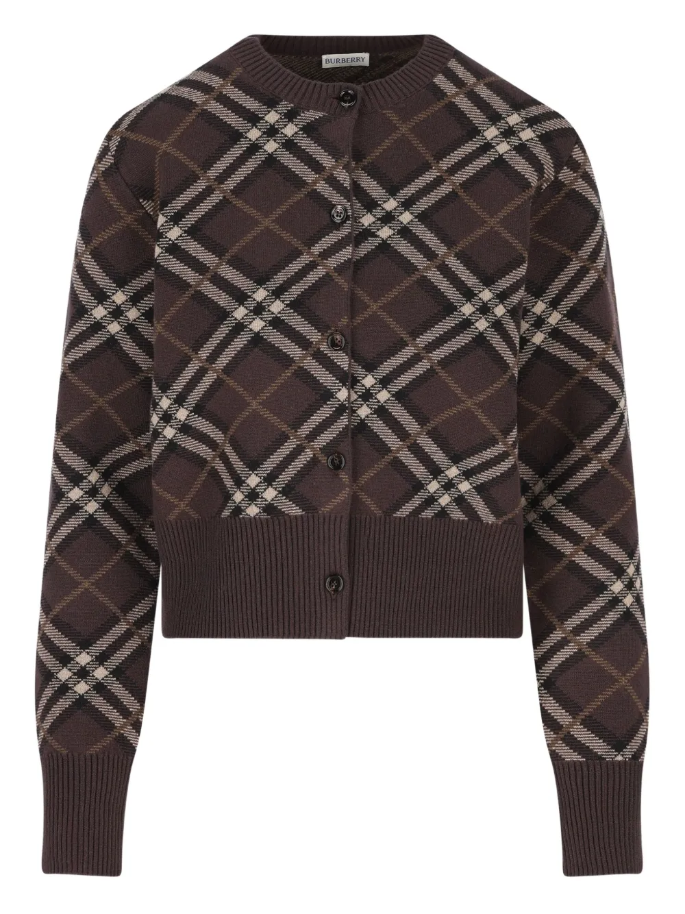 Burberry Ribbed Cuff Long Sleeve Knit Cardigan In Brown