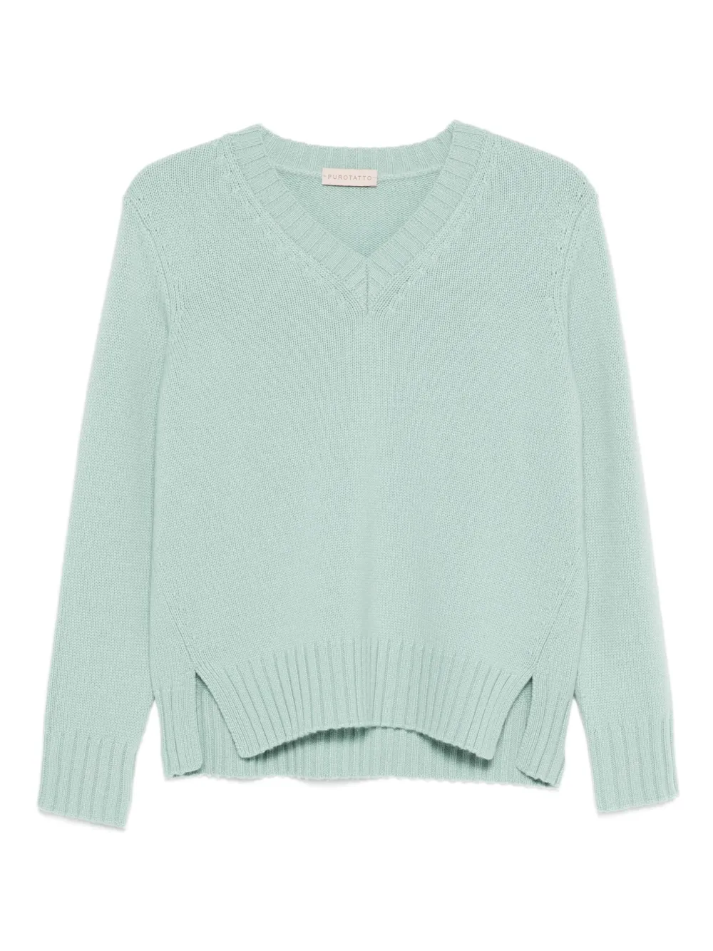 Purotatto V-neck Side-split Sweater In Green