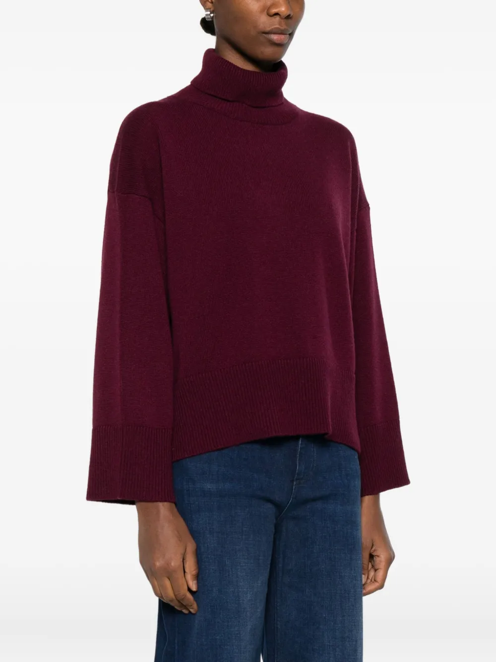 Purotatto High-neck Side-split Sweater In Red