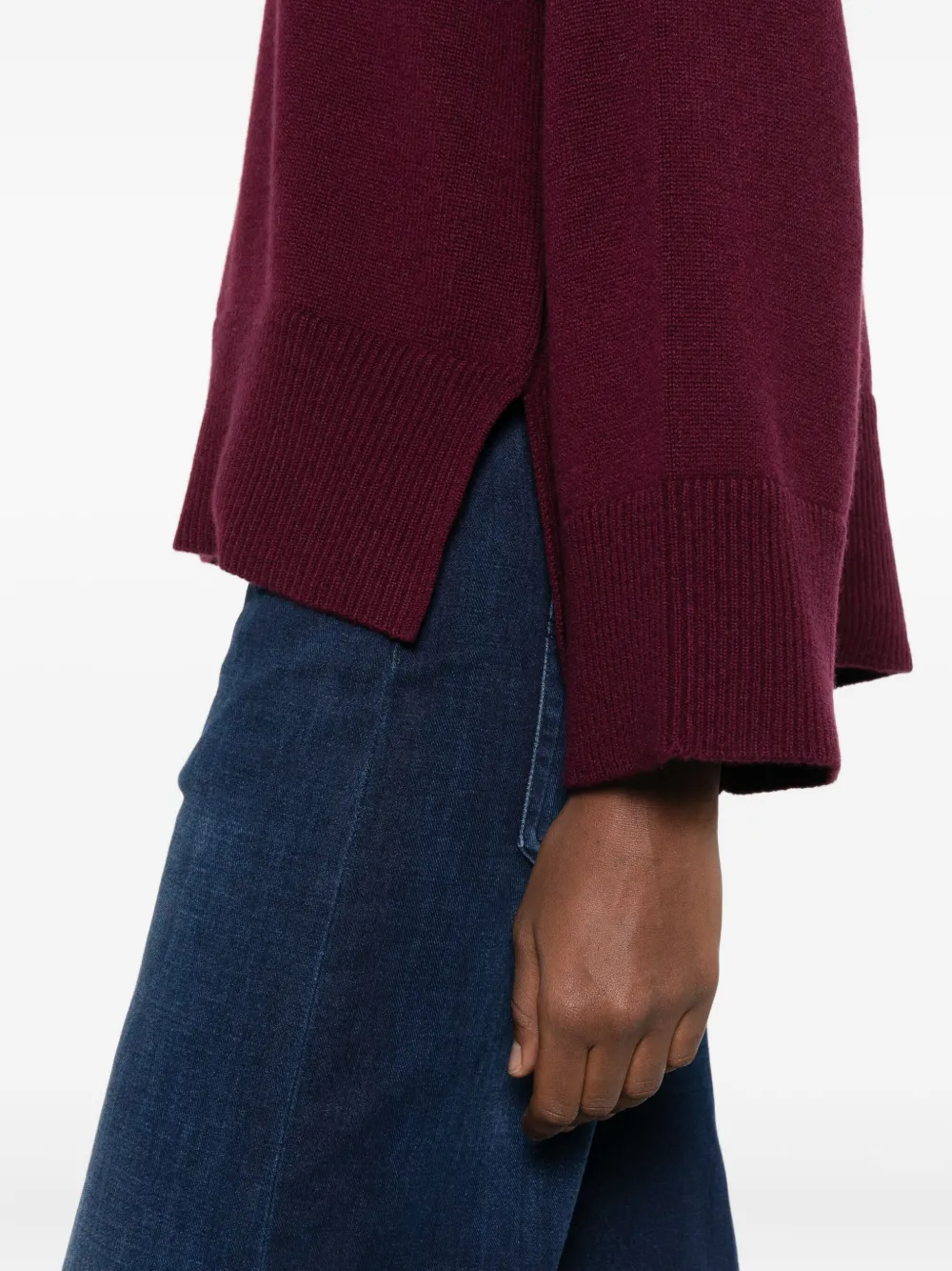 Purotatto High-neck Side-split Sweater In Red