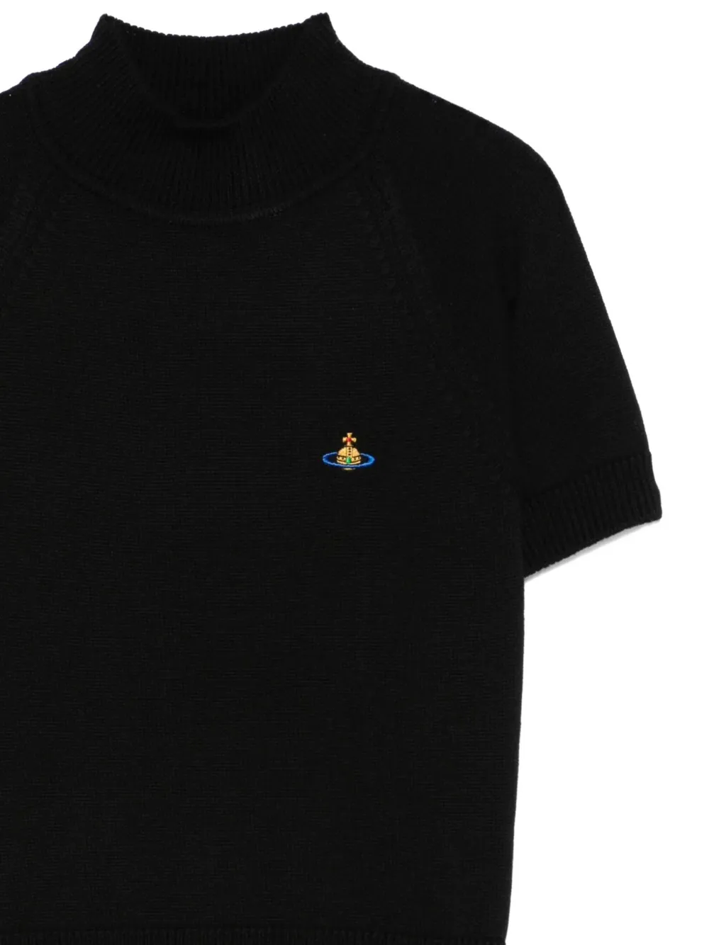 Vivienne Westwood High Neck Ribbed Top With Short Sleeves In Blue