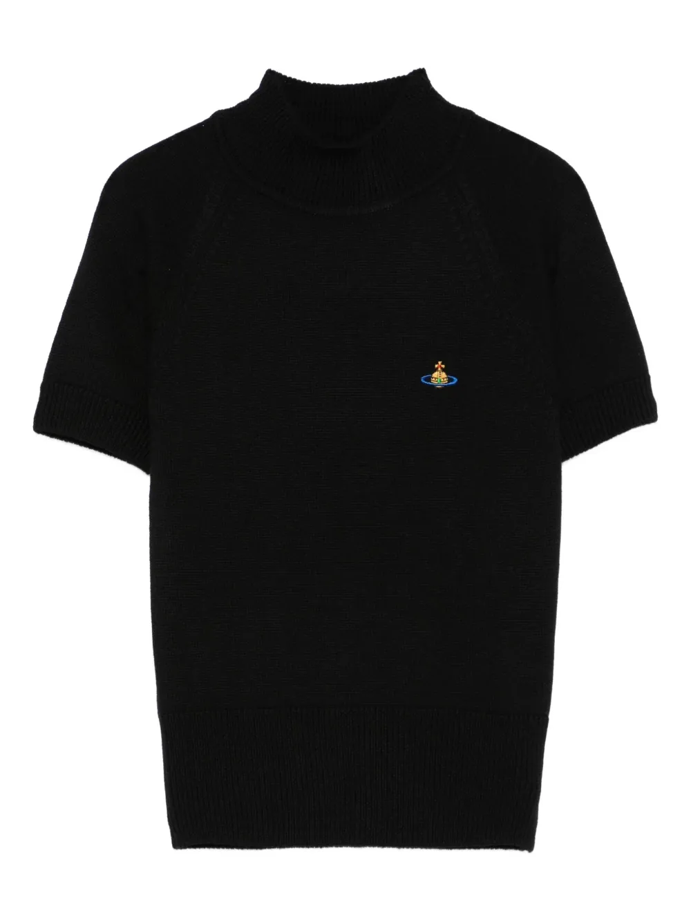 Vivienne Westwood High Neck Ribbed Top With Short Sleeves In Blue