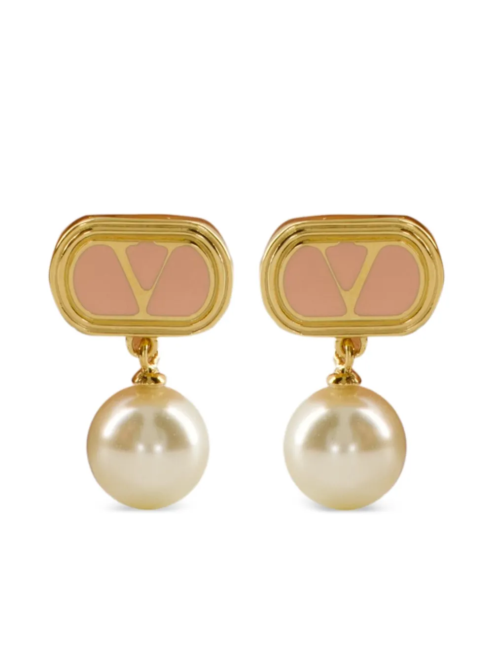 Valentino Garavani Vロゴ シグネチャー パール ピアス - ゴールドトーン Valentino Garavani Vロゴ シグネチャー パール ピアス - ゴールドトーン