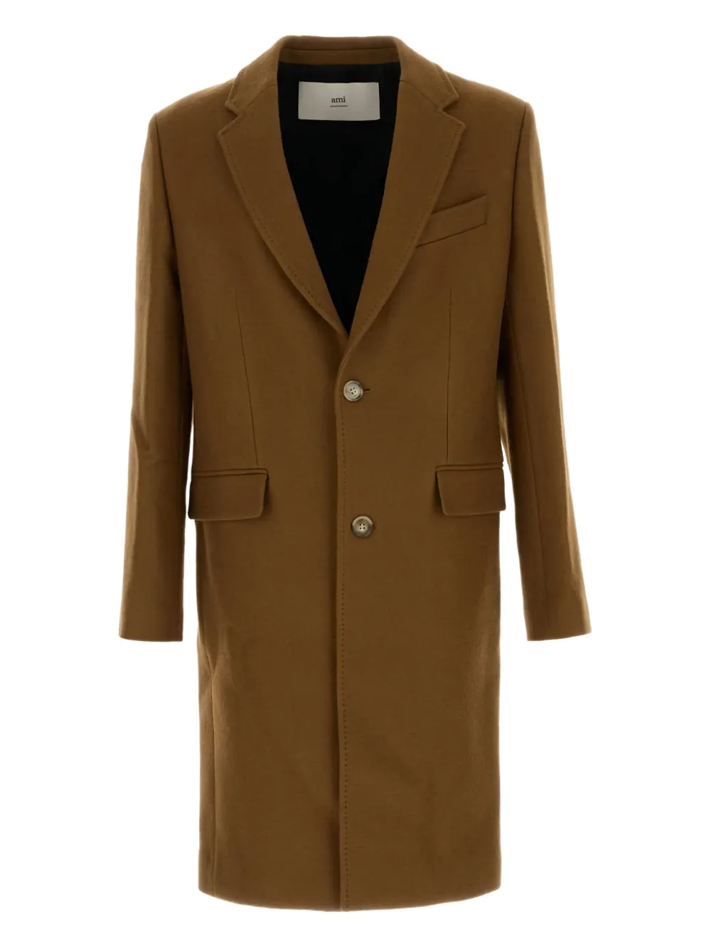 Ami Alexandre Mattiussi Wool Coat With Notch Lapel And Long Sleeves In Brown