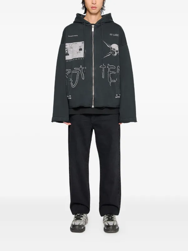 44 LABEL GROUP Commission raw-cut Zip Hoodie | Black | FARFETCH AO