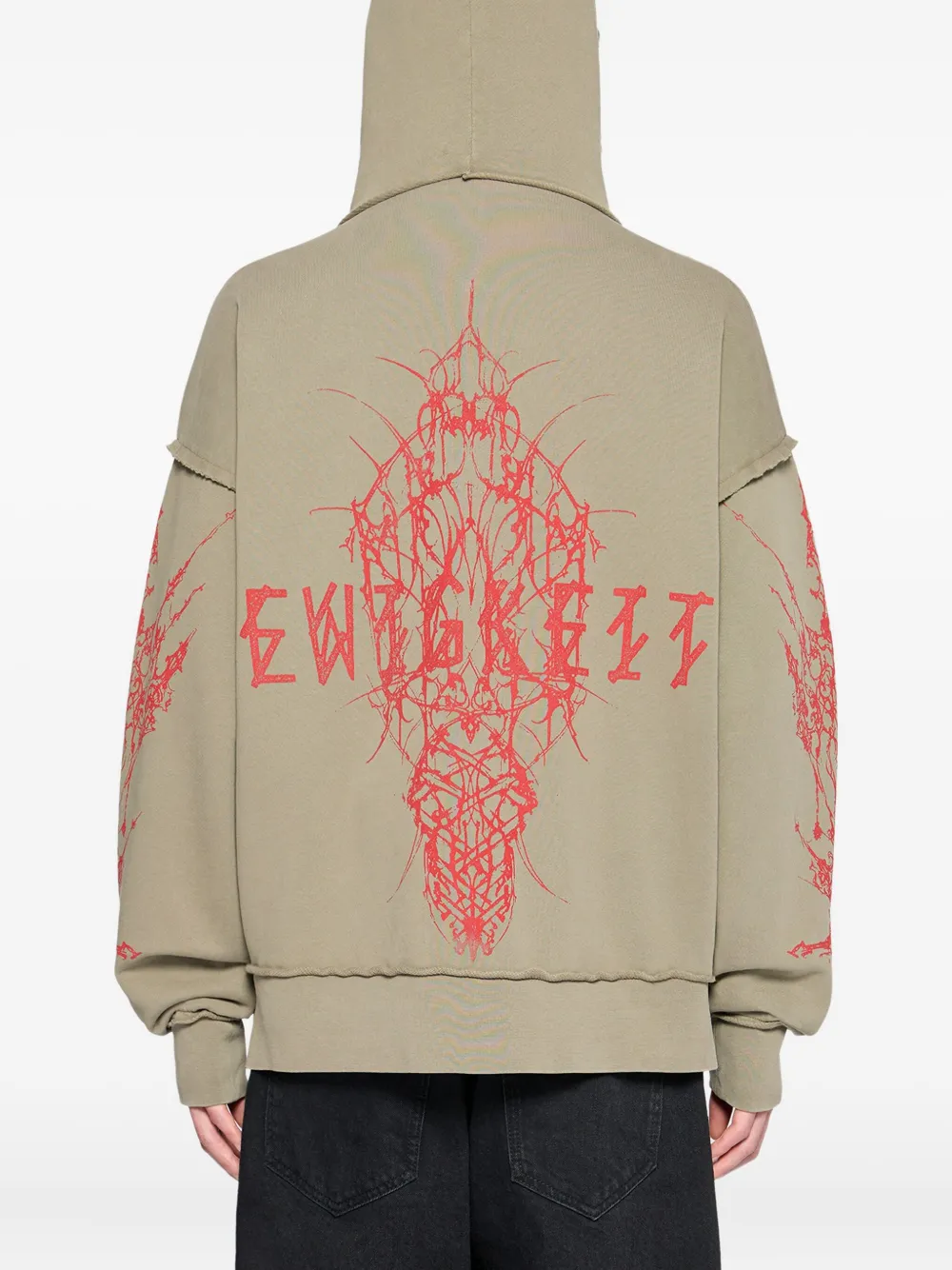 44 LABEL GROUP Ewigkeit fleece hoodie met grafische print en rits Groen