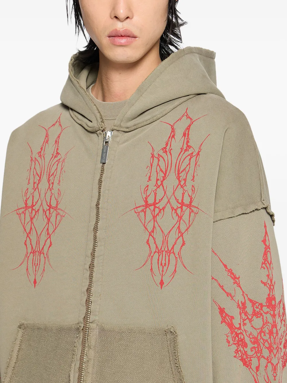 44 LABEL GROUP Ewigkeit fleece hoodie met grafische print en rits Groen