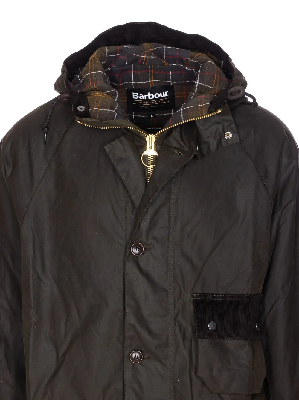 Barbour Long Hooded Jacket Flap Pockets In Brown