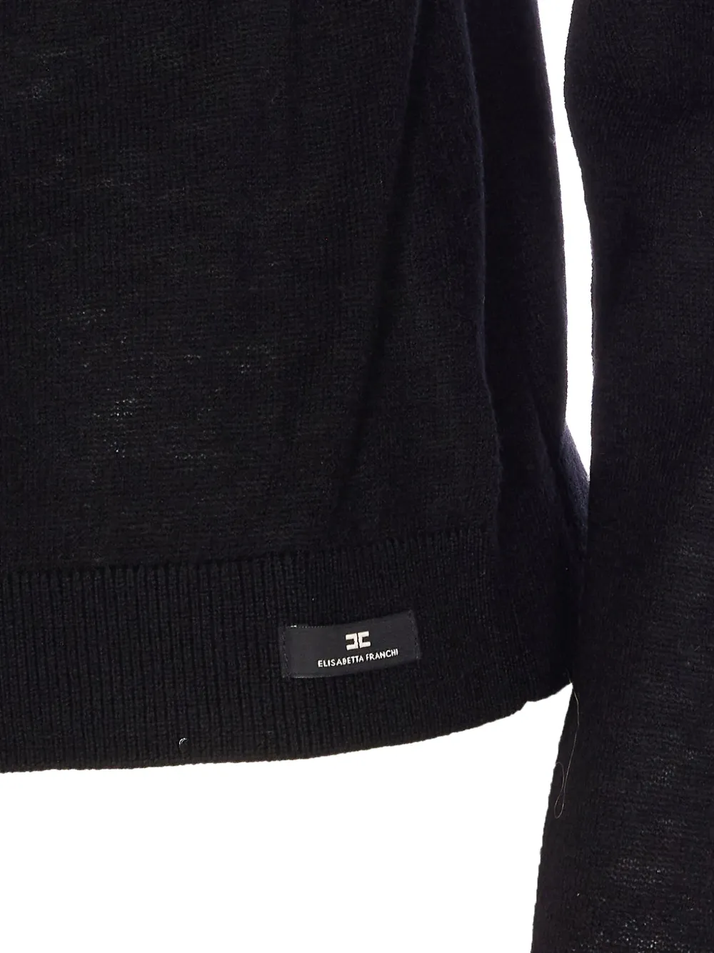 Elisabetta Franchi Long Sleeve Cardigan With Ribbed Texture And Pockets In Black