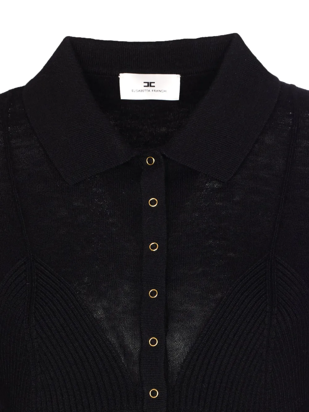 Elisabetta Franchi Long Sleeve Cardigan With Ribbed Texture And Pockets In Black