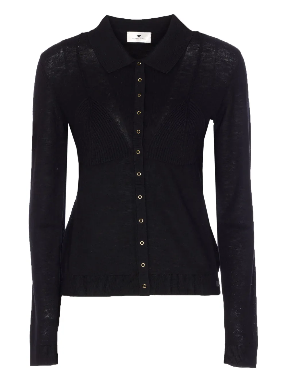 Elisabetta Franchi Long Sleeve Cardigan With Ribbed Texture And Pockets In Black
