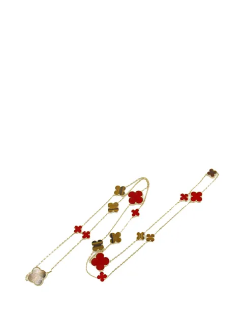 Van Cleef & Arpels Pre-Owned 2010-2011 18K Yellow Gold Tiger Eye and Carnelian Magic Alhambra 16 Motif Long necklace