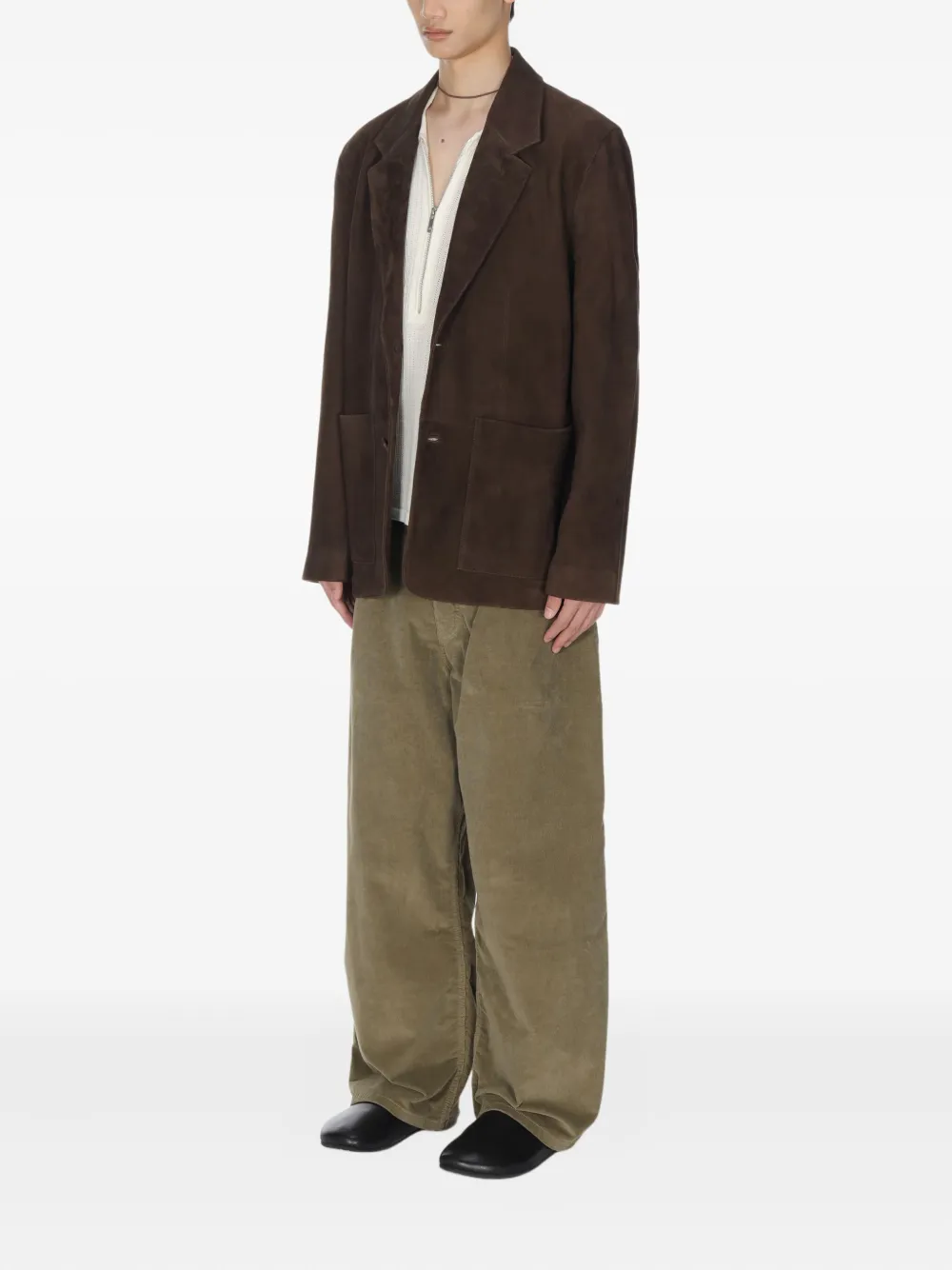 Studio Nicholson Tiko Suede Patch-pocket Blazer In Brown