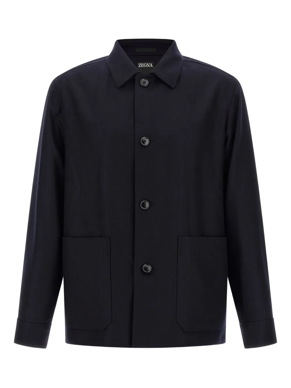 Zegna Overshirt With Collared Design And Pockets In Blue