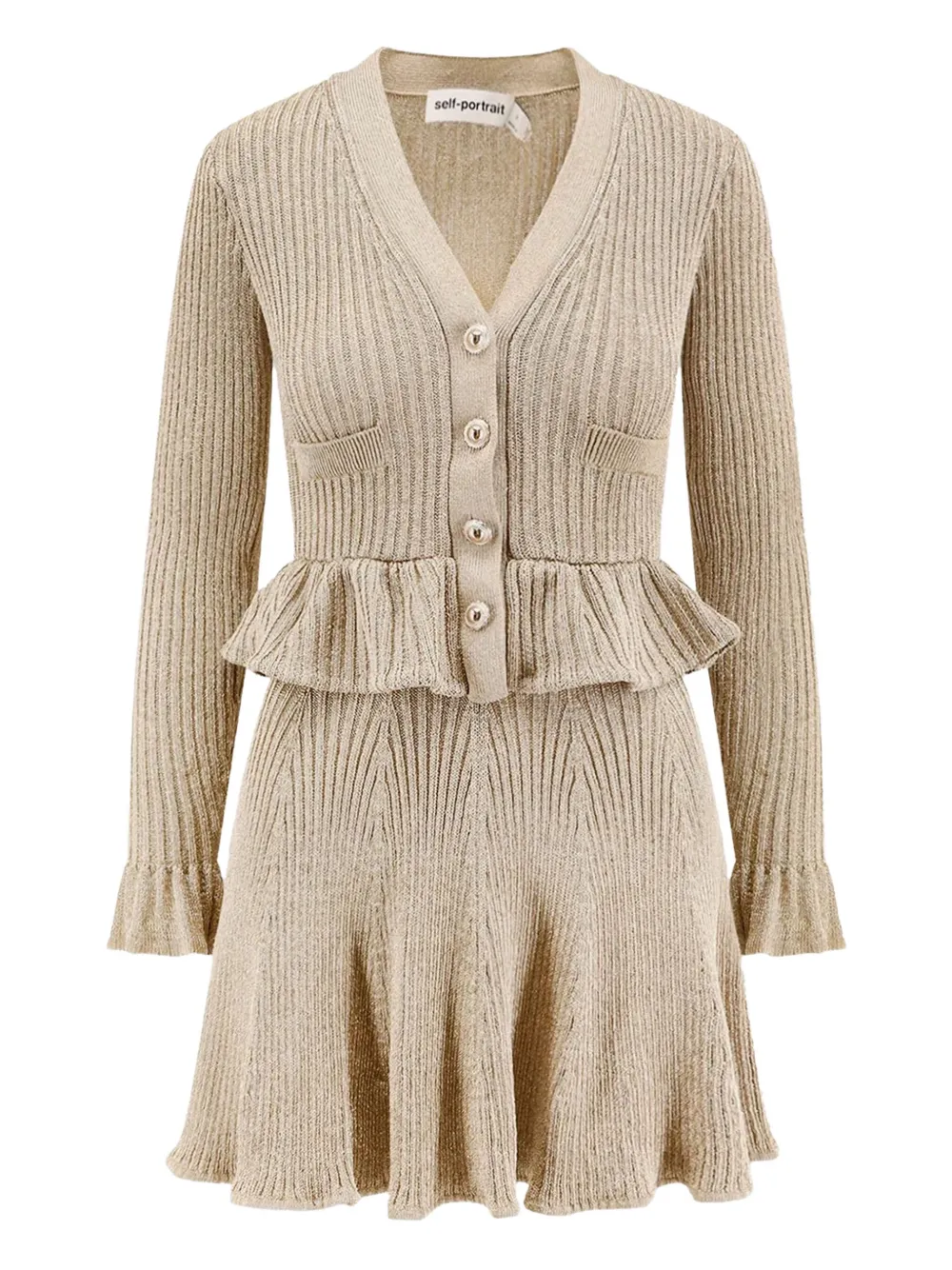Self-Portrait ribbed-knit mini dress | Brown | Image 1