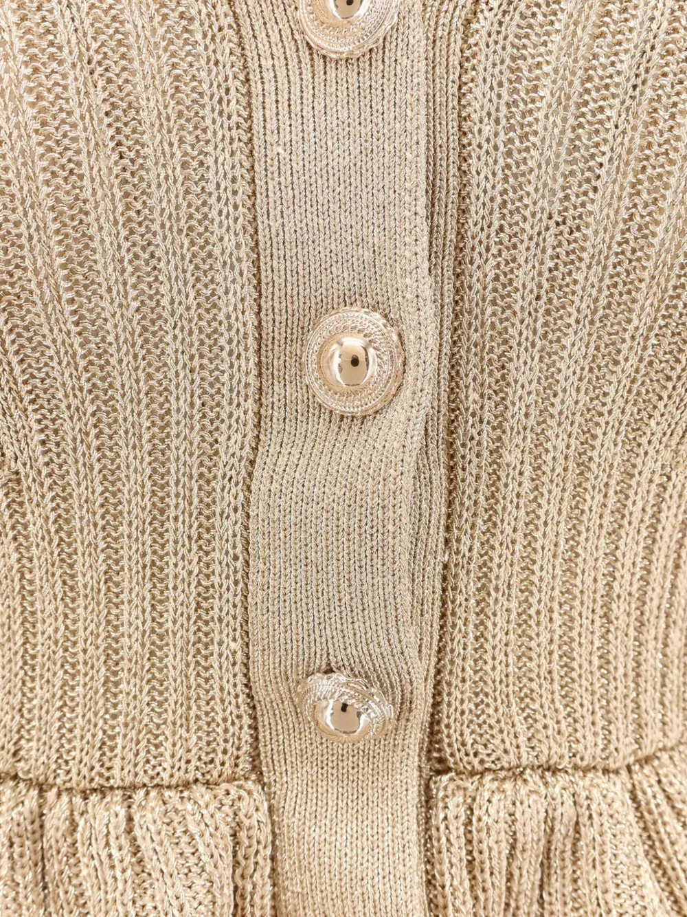 Self-portrait Metallic-effect Ruffled Knit Dress In Neutral