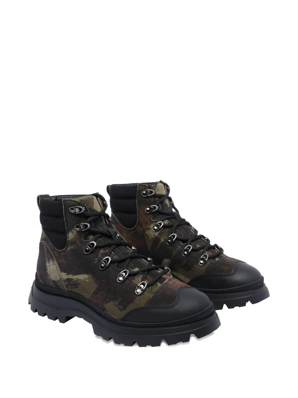 Hogan Camouflage High-top Leather Booties In Green
