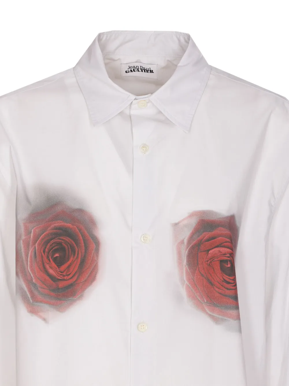 Jean Paul Gaultier Graphic Print Long Sleeve Collared Top In White