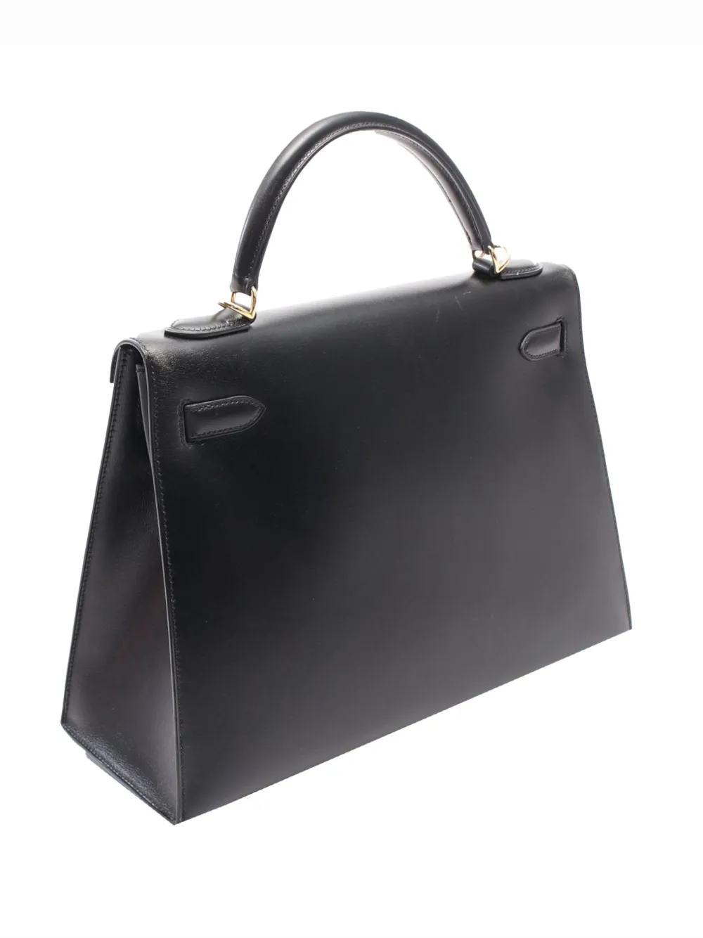 Pre-owned Hermes 2002 Box Calf Kelly Ii Sellier 32 Satchel In Black