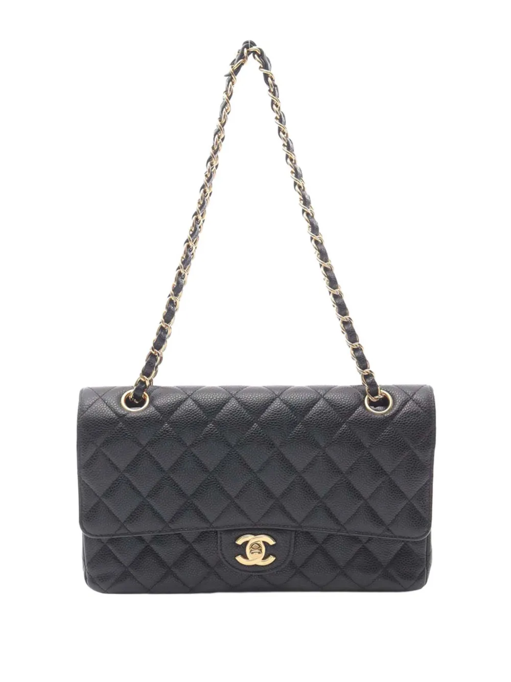 CHANEL Pre-Owned 2016-2017 ミディアム クラシック キャビア ダブルフラップ ショルダーバッグ - ブラック CHANEL Pre-Owned 2016-2017 ミディアム クラシック キャビア ダブルフラップ ショルダーバッグ - ブラック