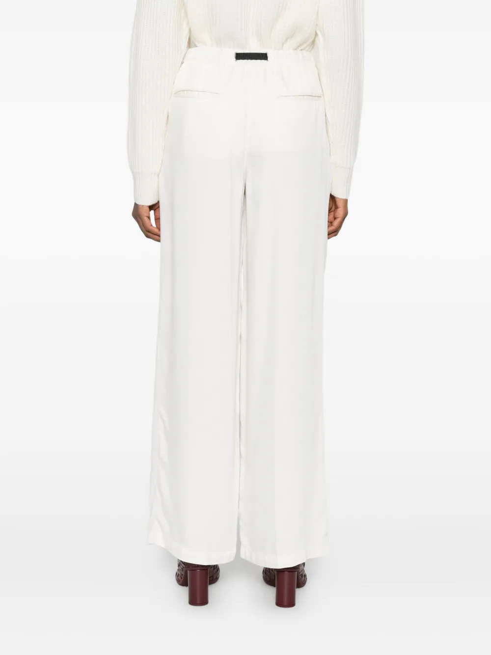 White Sand Drawstring Buckle Trousers In White