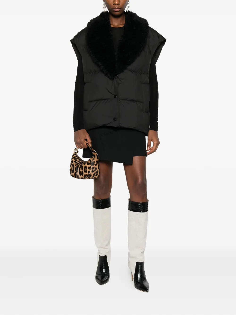 Iro Quilted Faux-fur Collar Vest In Black