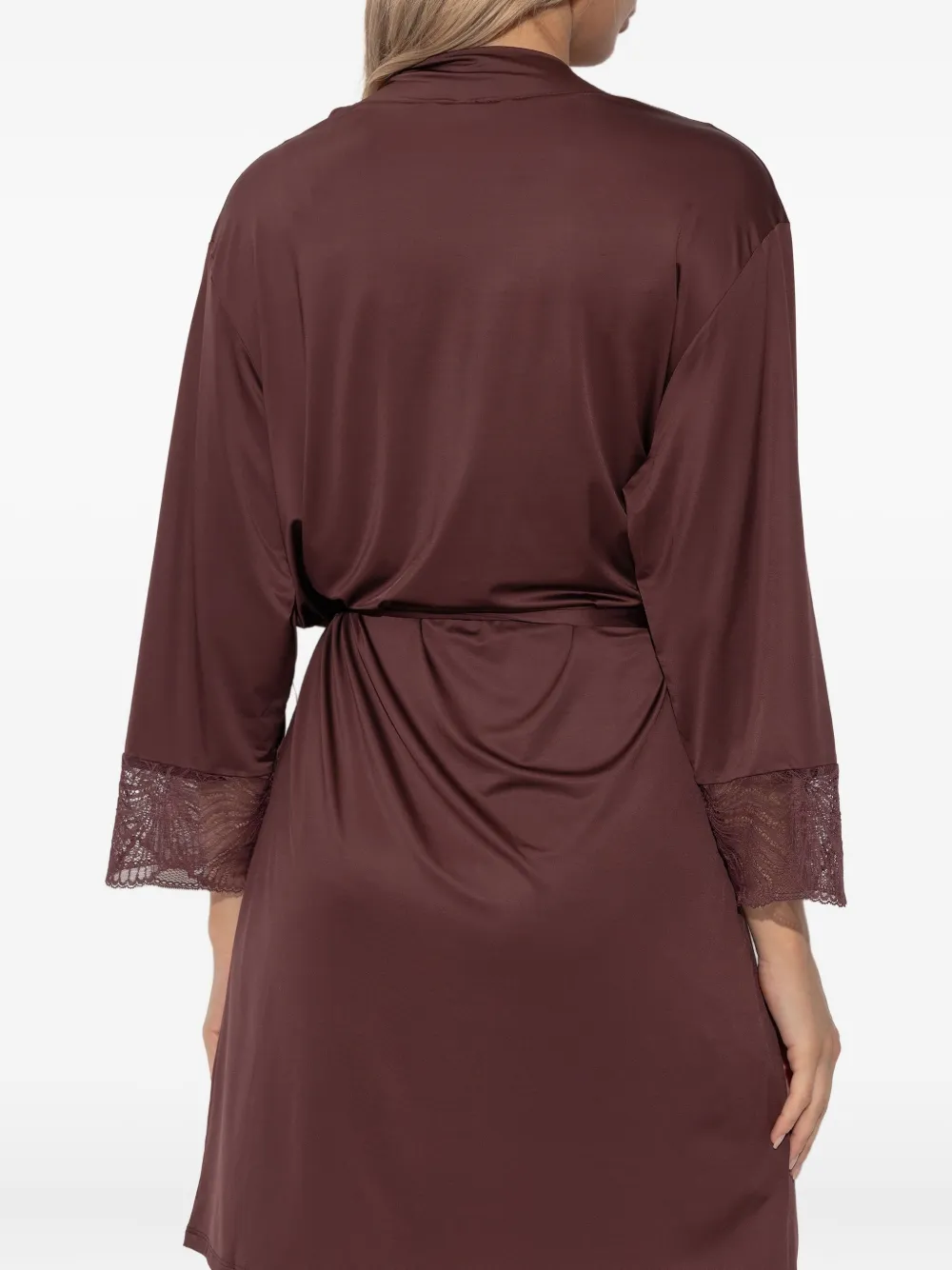 Hanro Lilith Lace-trim Robe In Brown