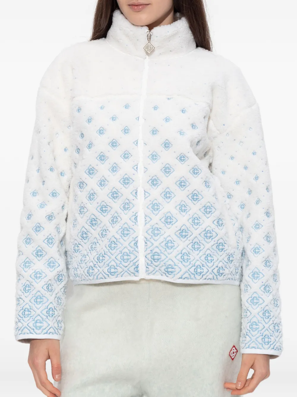 Casablanca Alphabet Pattern Zipper Hoodie In White