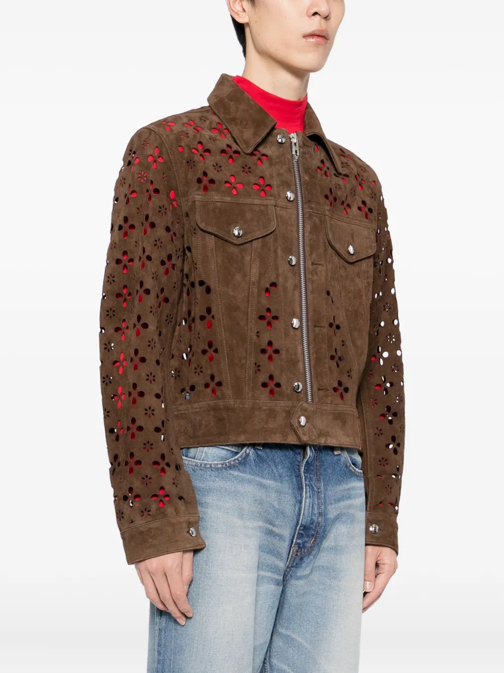 MASU FLOWER CUT LEATHER TRUCKER JACKET MASU 22aw FLOWER-CUT