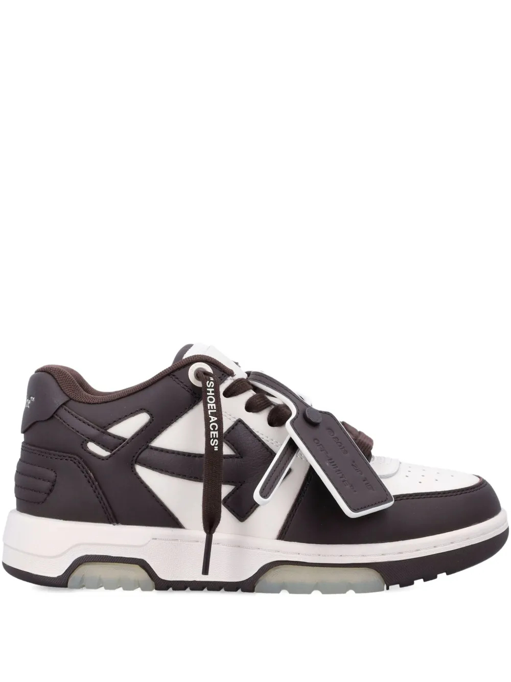 Off-white Our Of Office Arrow-logo Leather Sneakers In Brown