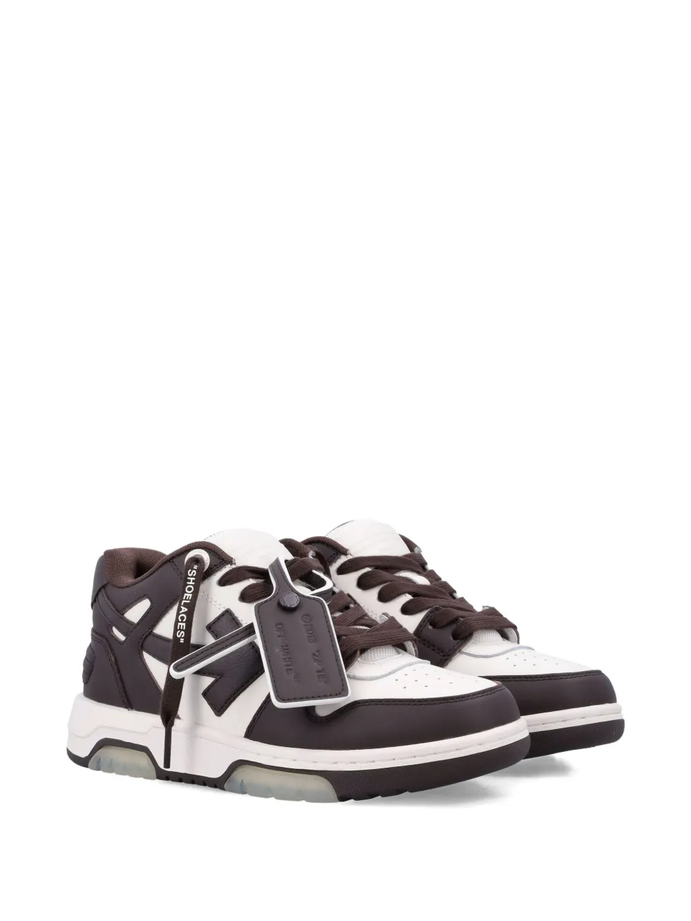 Off-white Our Of Office Arrow-logo Leather Sneakers In Brown