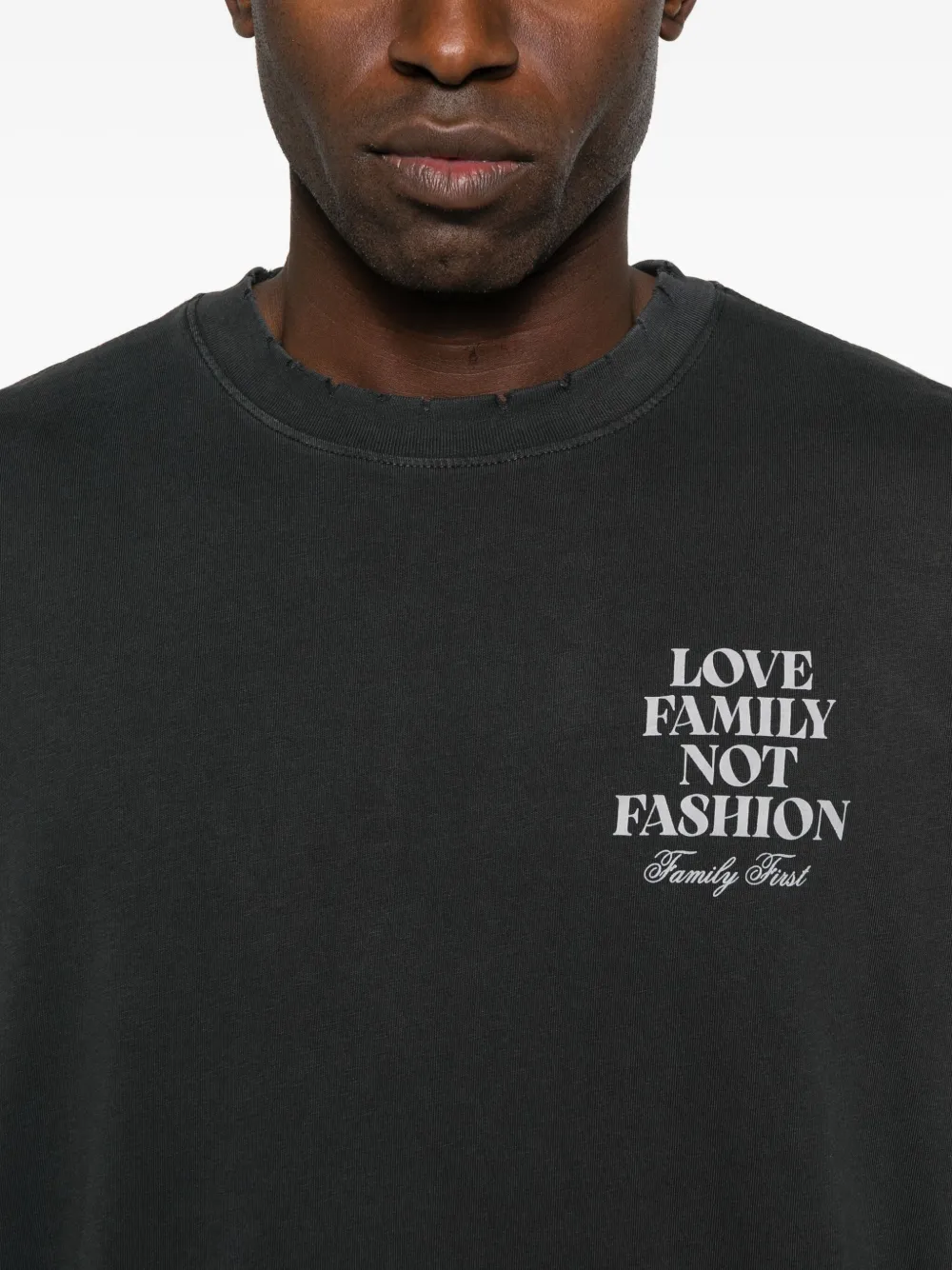 Family First T-shirt met tekst Grijs