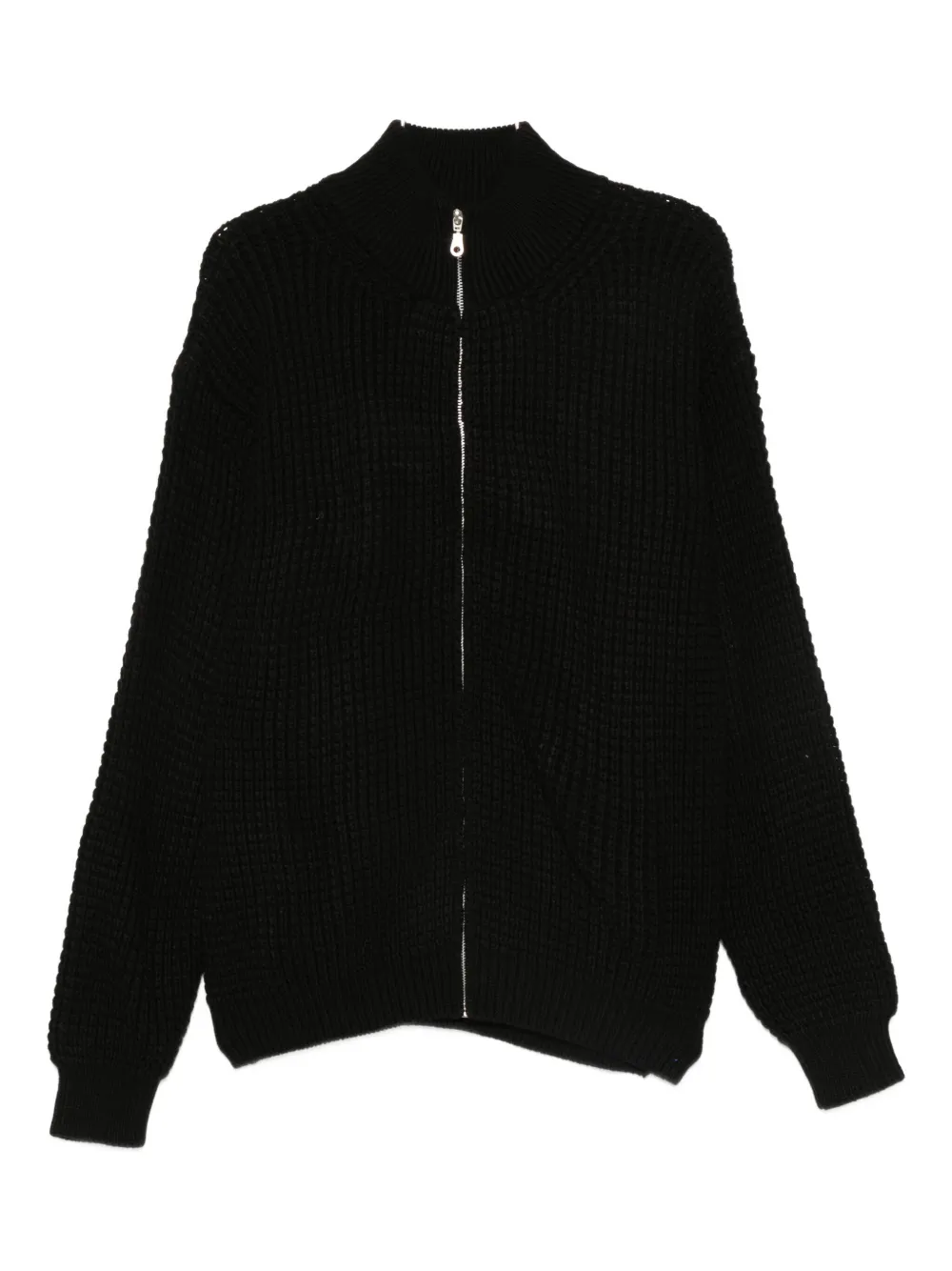Family First Waffle-knit Zip-up Cardigan In Black
