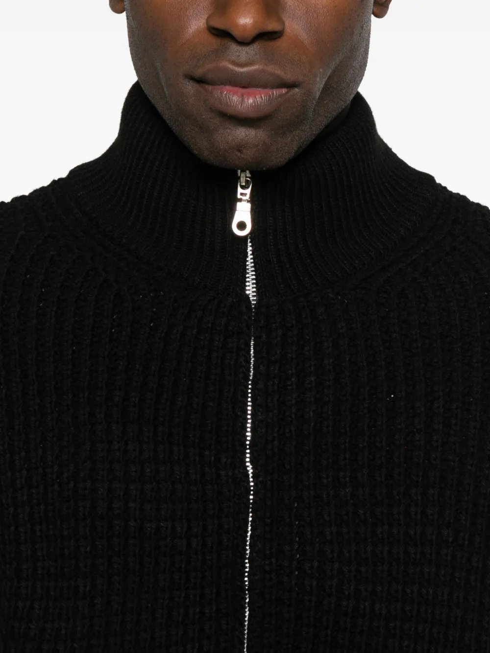 Family First Waffle-knit Zip-up Cardigan In Black