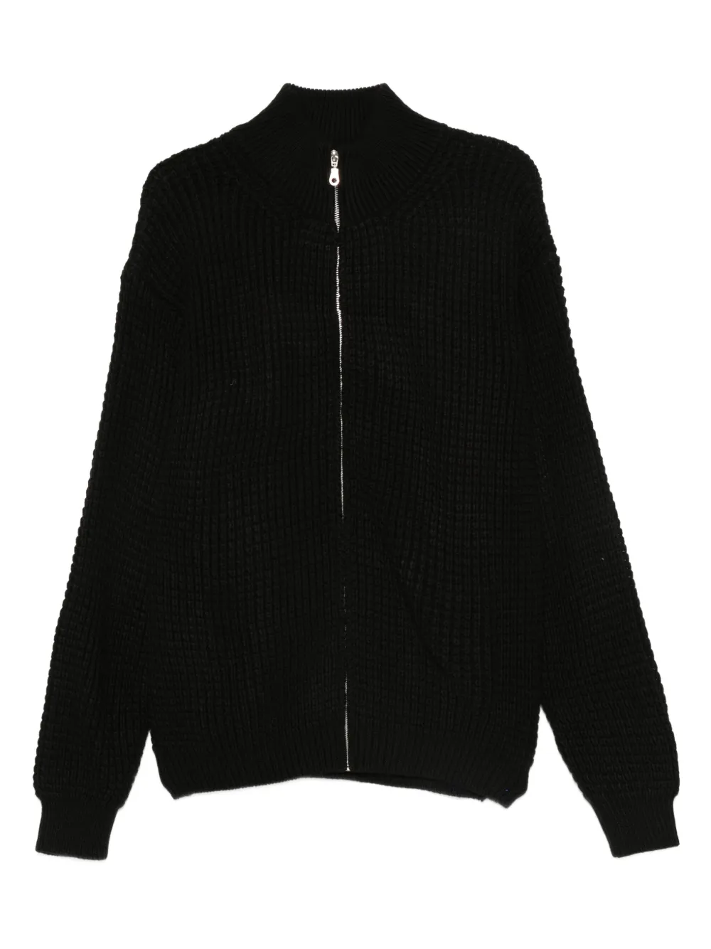 Family First waffle-knit zip-up cardigan | Black | Image 1
