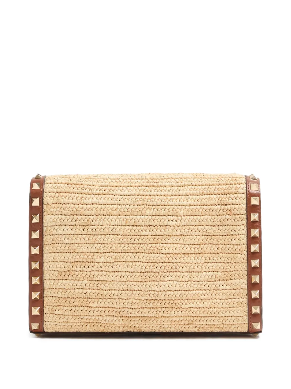  Valentino Garavani Small Rockstud Raffia Shoulder Bag - Neutrals 