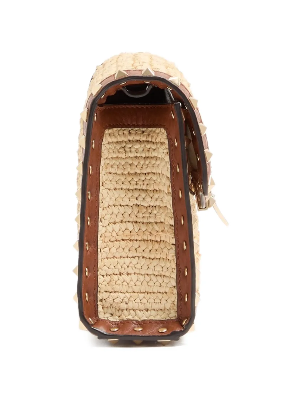  Valentino Garavani Small Rockstud Raffia Shoulder Bag - Neutrals 