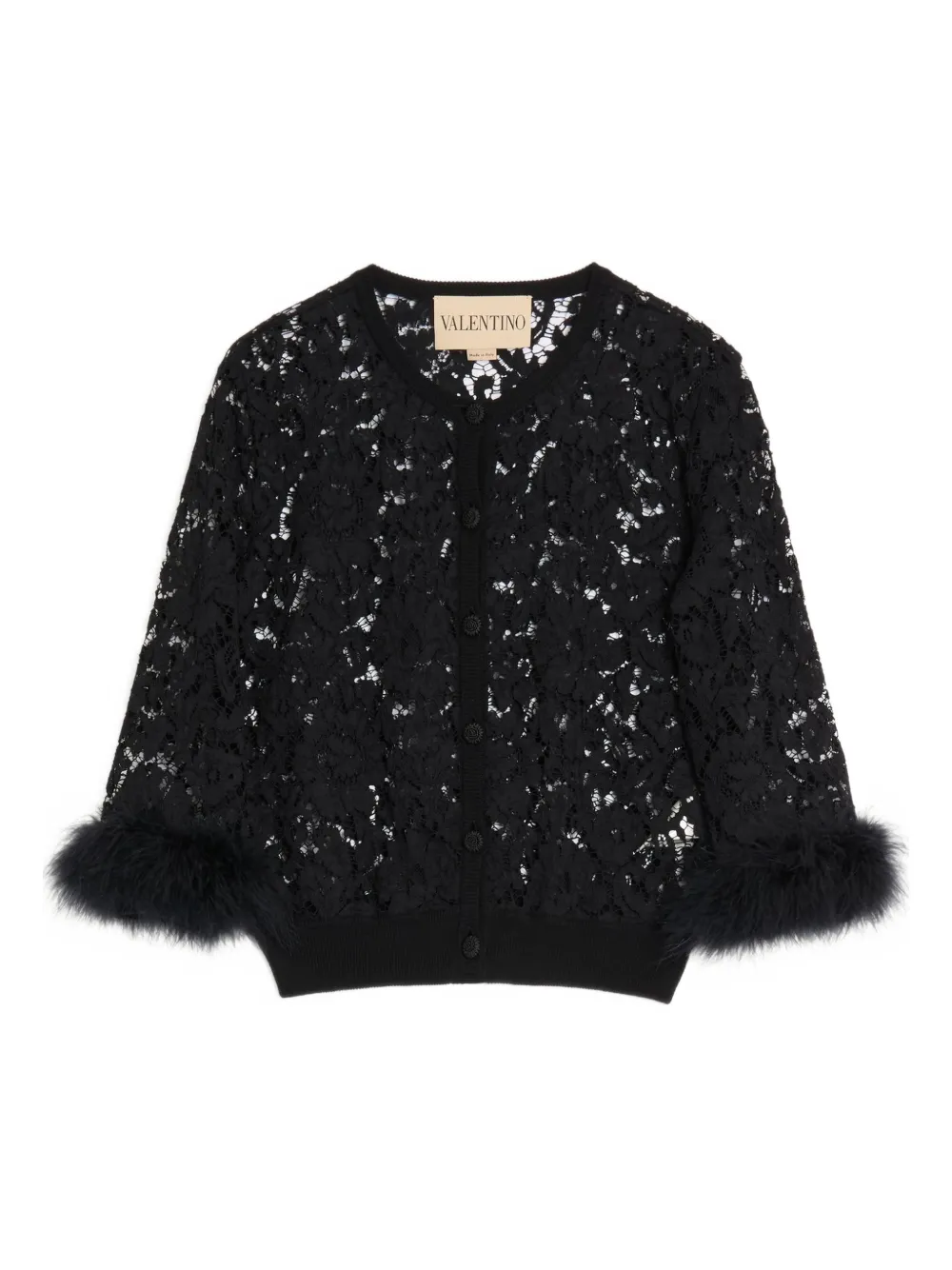 Valentino Garavani lace feather-trim cardigan - Black