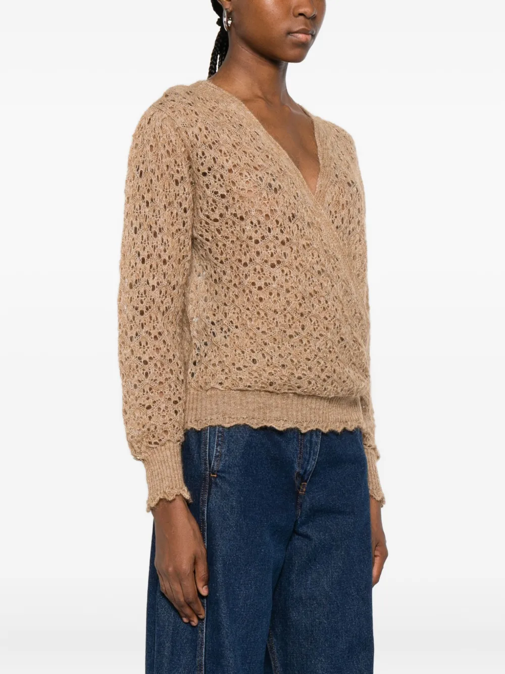 Twinset Open-knit Jumper In Brown