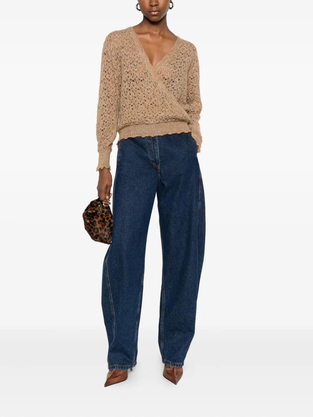 Twinset Open-knit Jumper In Brown