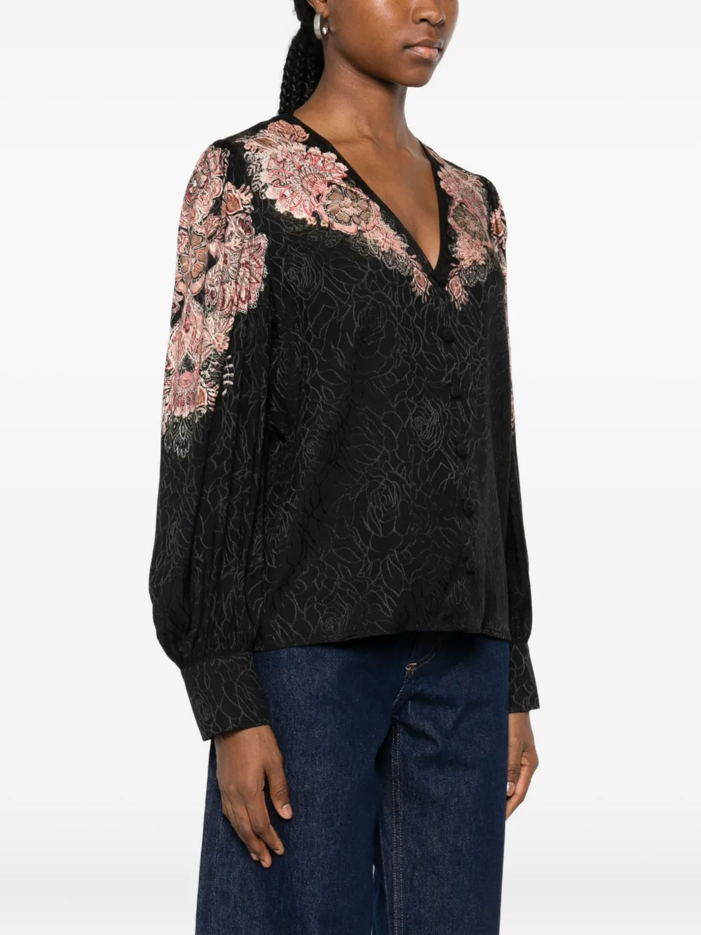 Twinset Floral-lace Shirt In Black
