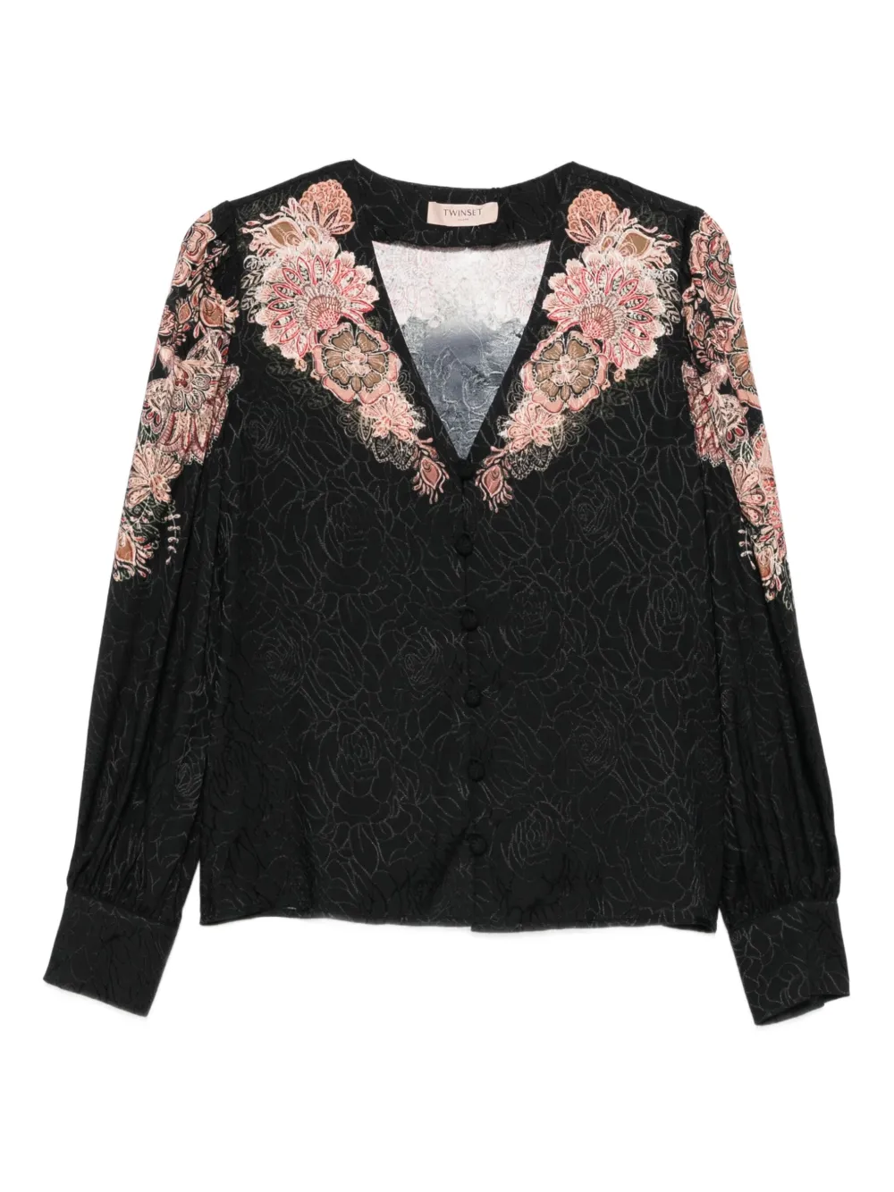 TWINSET camisa de seda con encaje floral | negro | Image 1