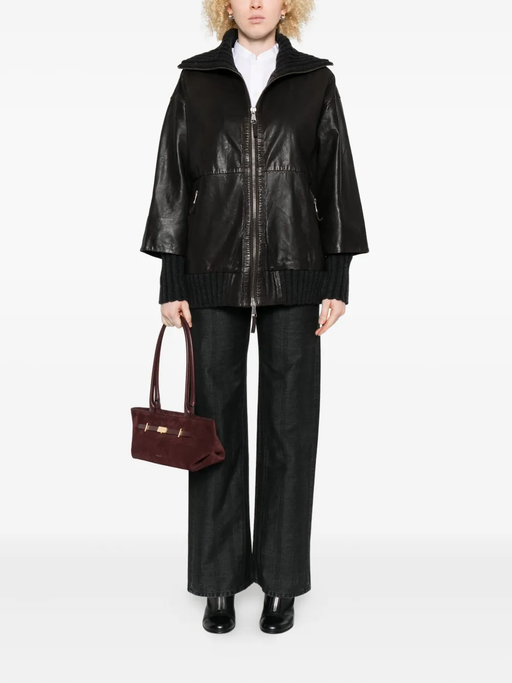 The Jackie Leathers Fenice knitted-cuff leather jacket | Leather Jackets | Image 2