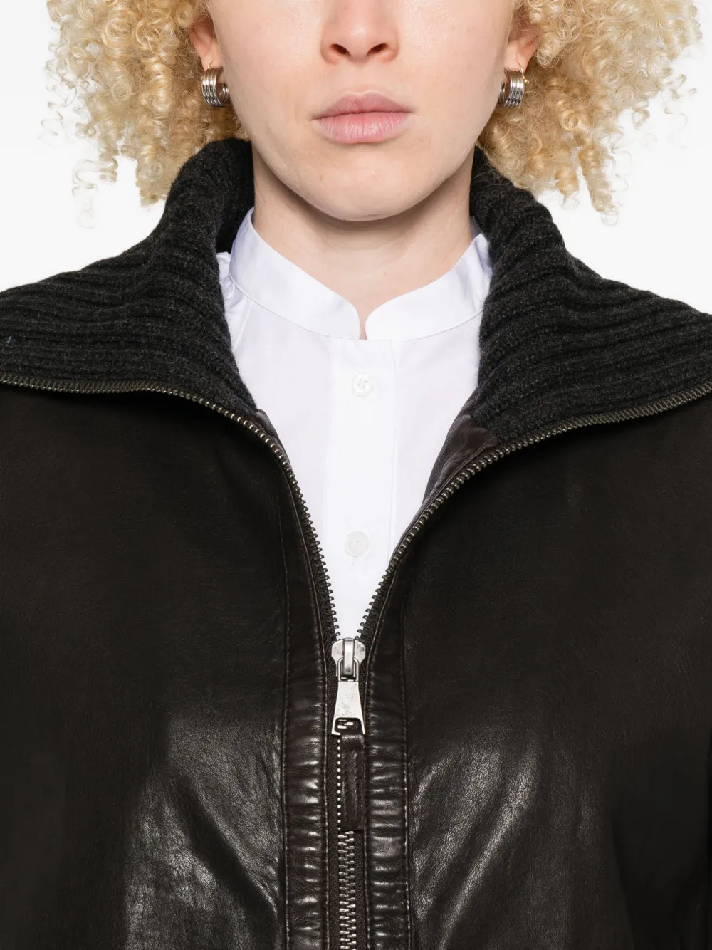 The Jackie Leathers Fenice Knitted-cuff Leather Jacket In Black